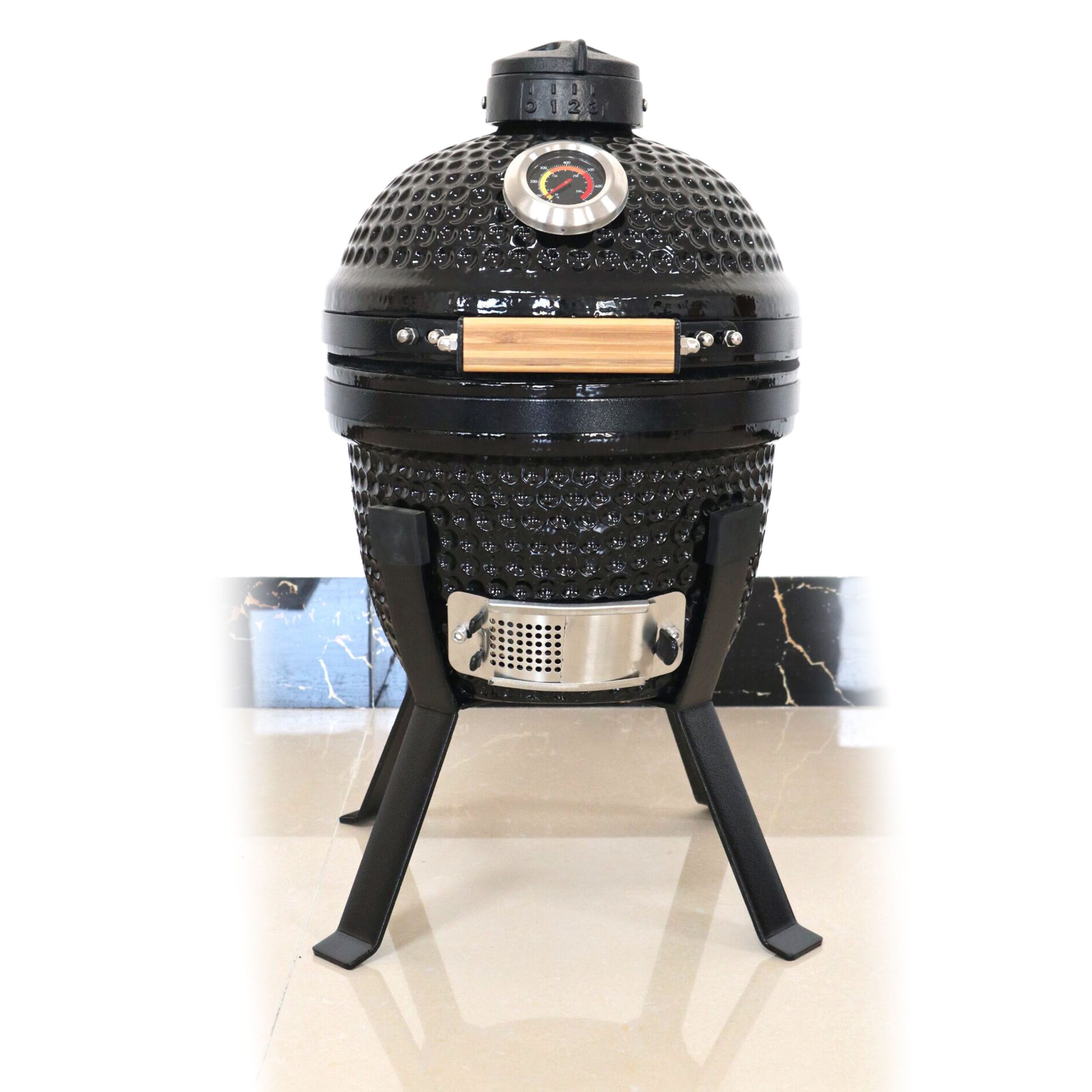 YNNI 13-inch Kamado Oven BBQ - Grill Egg with Black Powder Coated Stand - Ideal for smaller patios and balcony